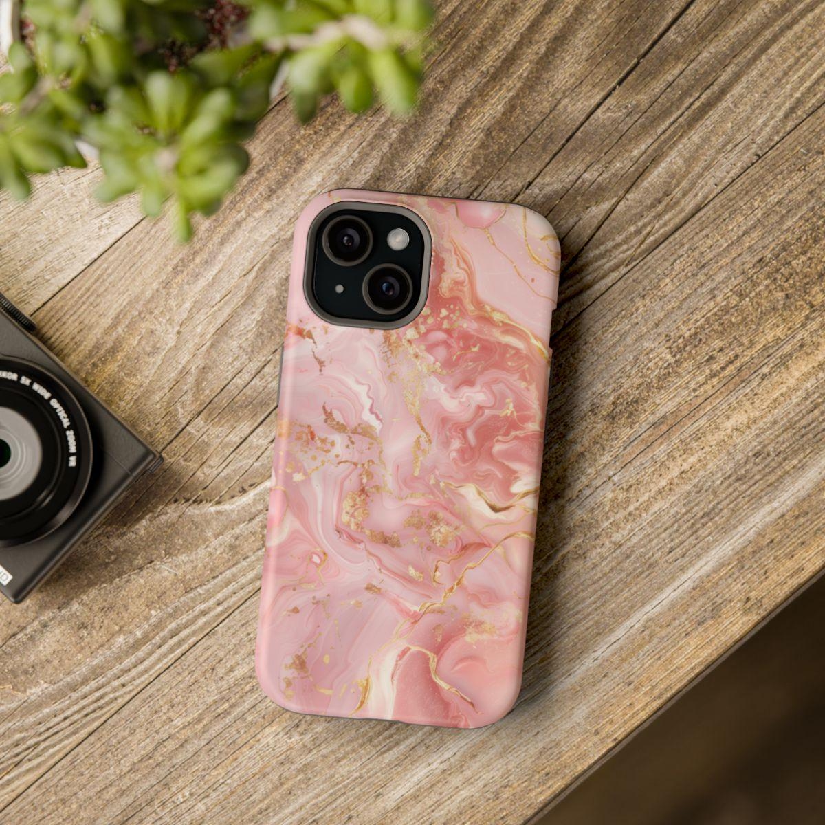 iPhone Case - Golden Vein Pink Marble