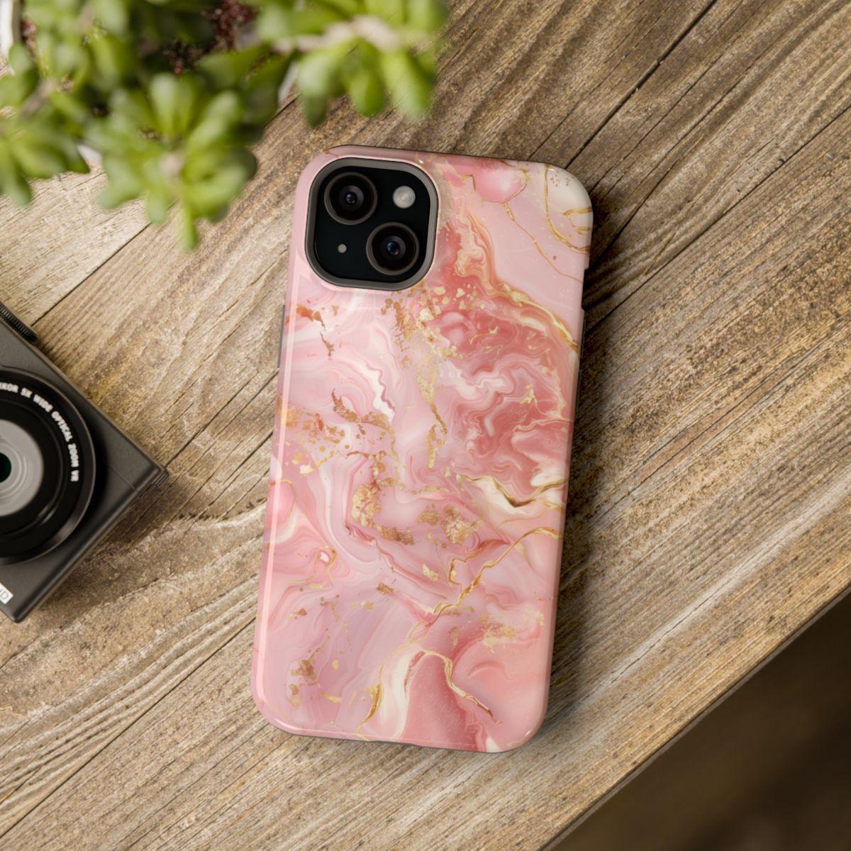 iPhone Case - Golden Vein Pink Marble