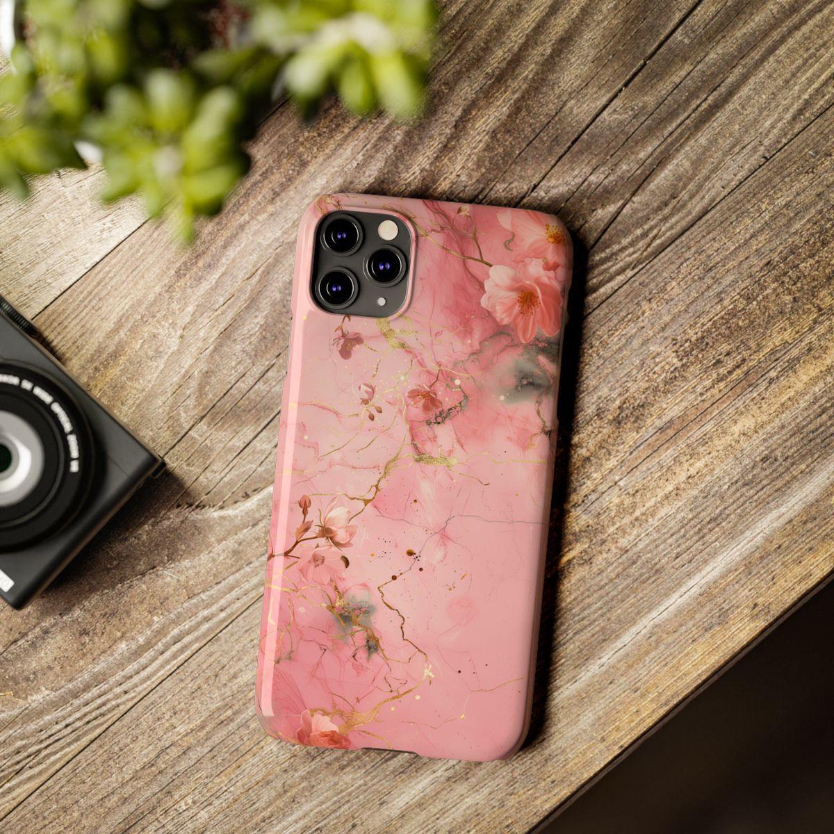 iPhone Case - Flower Pink Marble