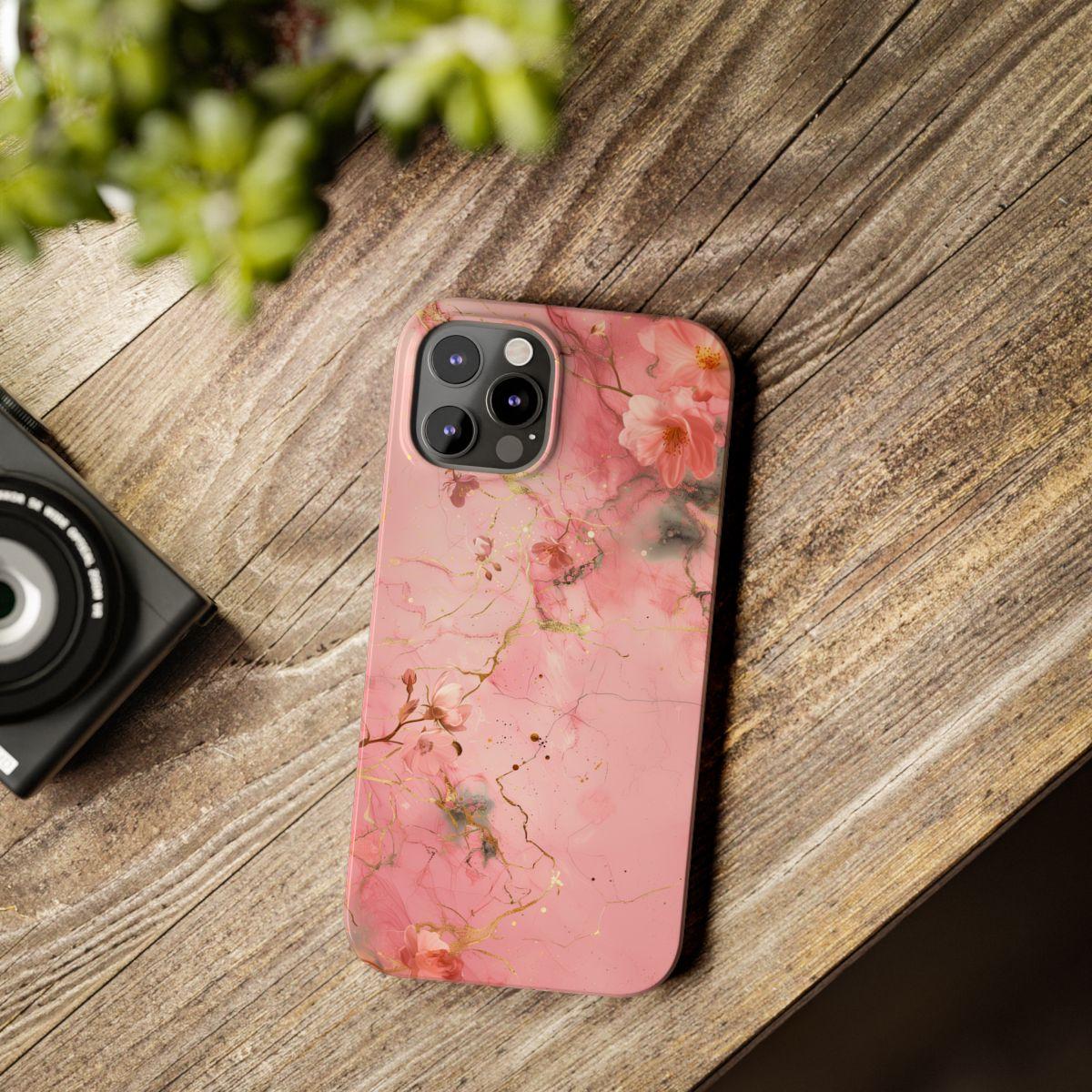 iPhone Case - Flower Pink Marble