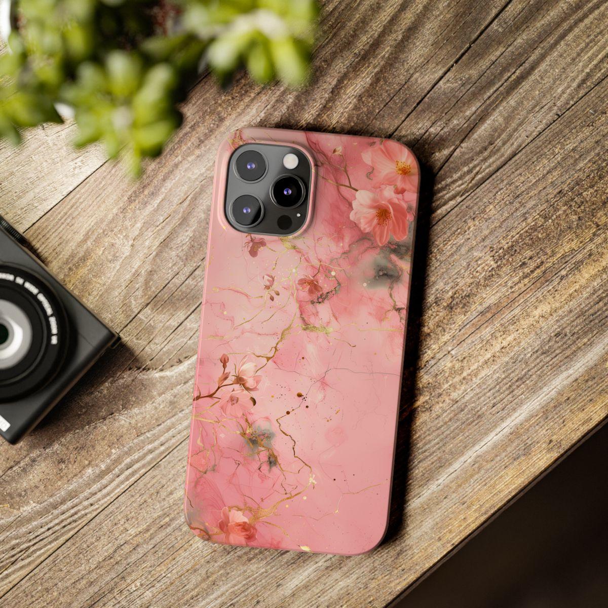 iPhone Case - Flower Pink Marble