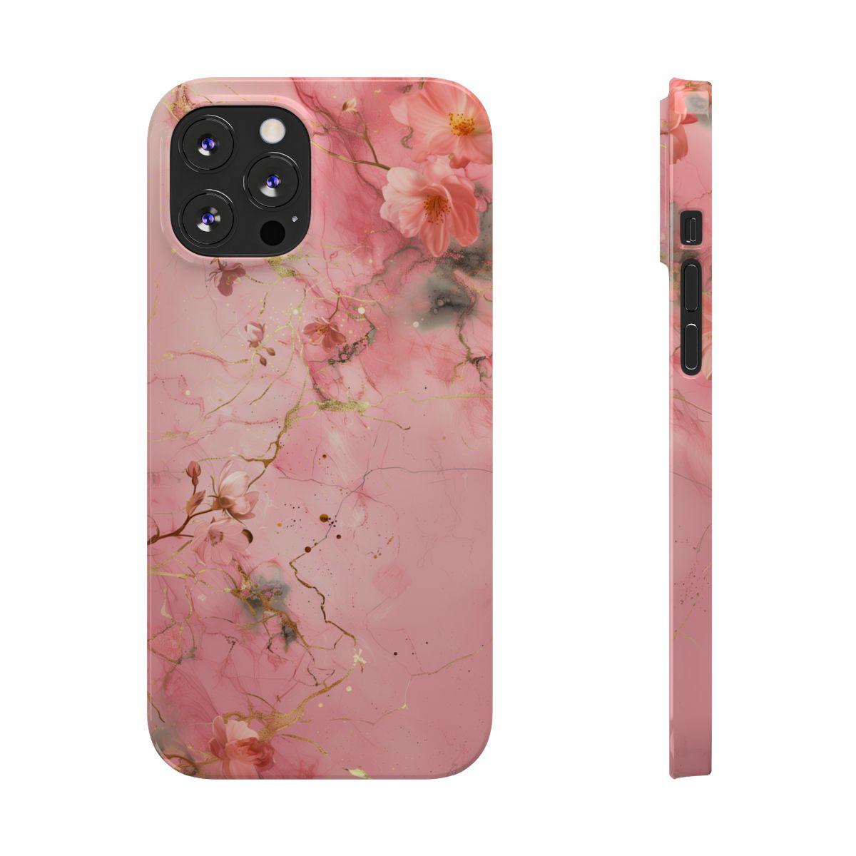 iPhone Case - Flower Pink Marble