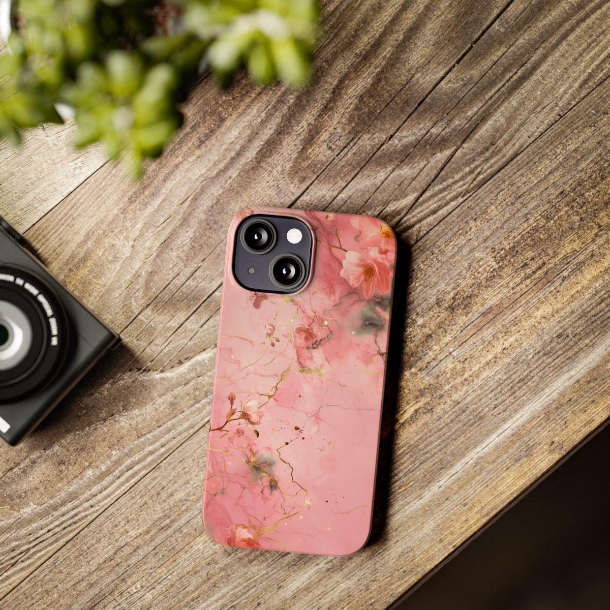 iPhone Case - Flower Pink Marble