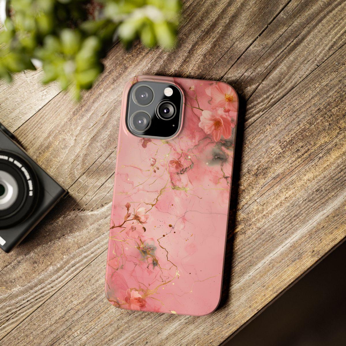 iPhone Case - Flower Pink Marble