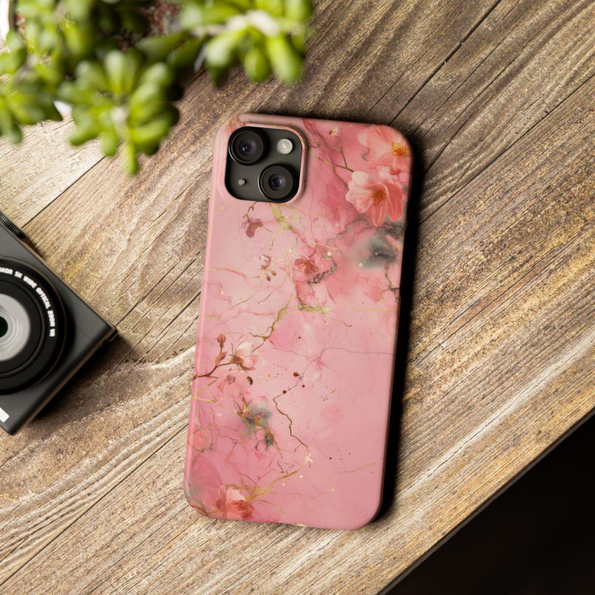 iPhone Case - Flower Pink Marble